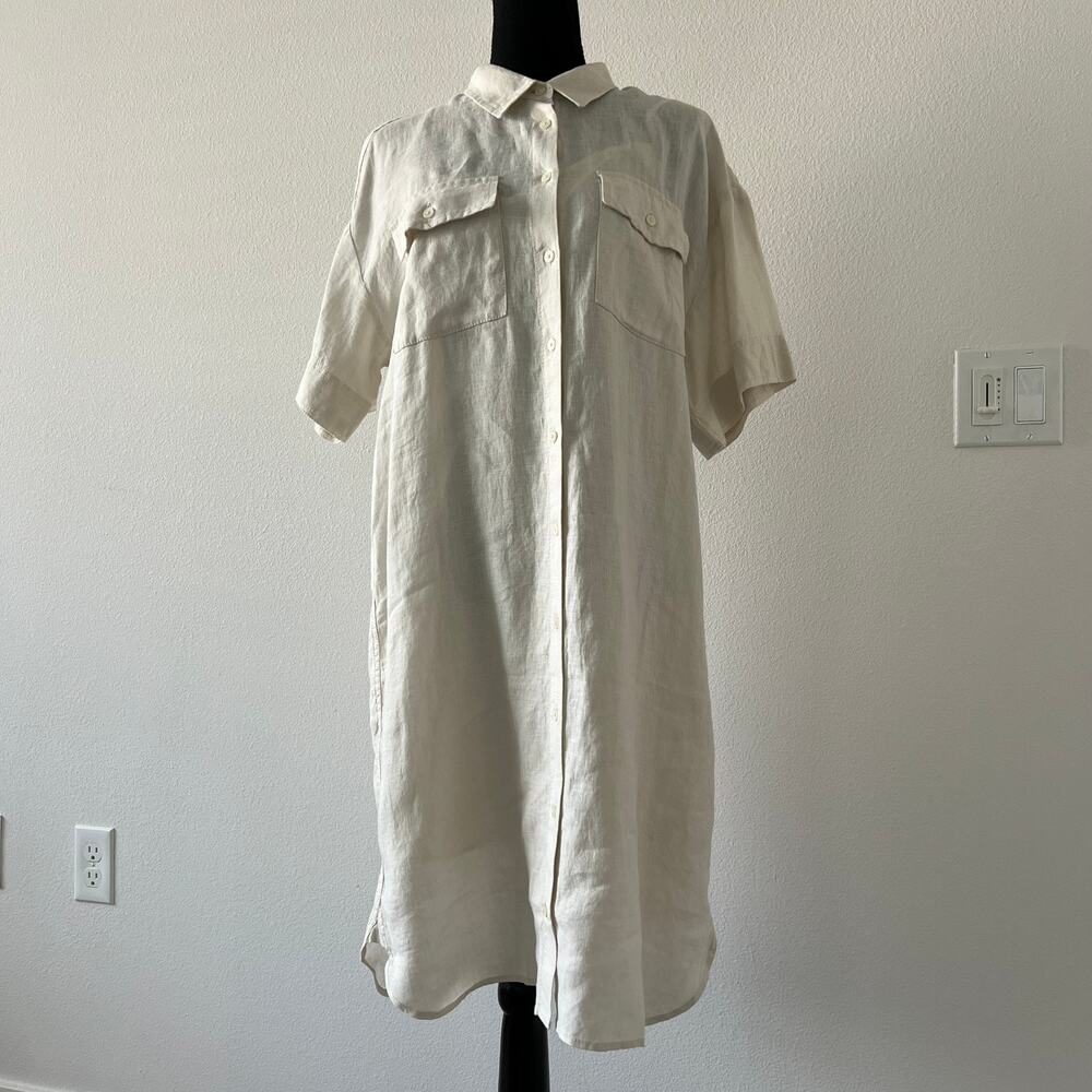 J Crew Utility Shirtdress In Linen Medium Tall Natural